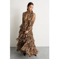 Warehouse Women's Petite Ruffle Neck Tulle Maxi Dress | Size: 10