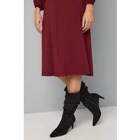 Wallis Women's Amelia Faux Suede Ruche Kitten Heel Calf Boots in Natural Black | Size: 7