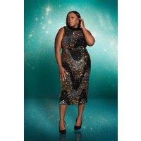 Wallis Women's Sequin Velvet High Neck Midi Dress in Black | Size: 10