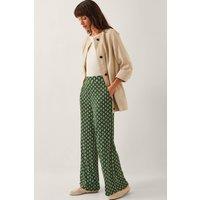 Monsoon Women's Daisey Geometric Wide Leg Trousers Green | Size: XL