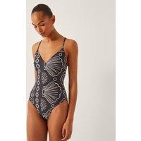 Monsoon Women's Macie Shell Print Swimsuit Black | Size: 22
