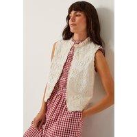 Monsoon Women's Mali Floral Embroidered Waistcoat White | Size: XL