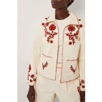 Monsoon Women's Emilia Floral Embroidered Jacket Ivory | Size: 2XL