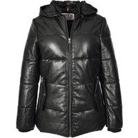 House of Leather Women's Genuine Leather Puffer Hood Jacket Myra Black | Size: 16