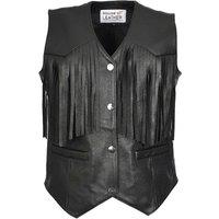 House of Leather Women's Black Cowhide Leather Waistcoat Biker Fringe Details Raven | Size: 16
