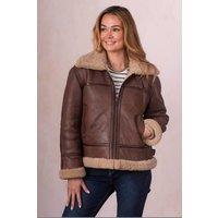 Lakeland Leather Women's 'Cawford' Shearling Aviator Jacket in Brown | Size: 14