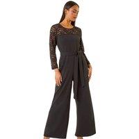 Roman Women's Petite Lace Contrast Stretch Jumpsuit in Black | Size: 18