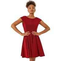 Roman Women's Metallic Stretch Flare Dress in Red | Size: 18
