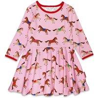 Toby Tiger Horse & Pony Print Skater Dress in Pink | Size: 4-5 Years