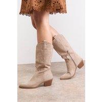 Oasis Women's Elaina Faux Leather Western Cowboy Calf Boots in Taupe | Size: 8