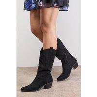 Oasis Women's Elaina Faux Leather Western Cowboy Calf Boots in Natural Black | Size: 3