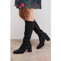 Oasis Women's Rylee Faux Suede High Block Heel Sock Knee Boots in Natural Black | Size: 6