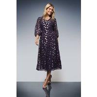 Dorothy Perkins Women's DP Luxe Star Jacquard V Neck Blouson Sleeve Midi Dress in Purple | Size: 8