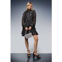 Dorothy Perkins Women's DP Luxe Star Jacquard Ruffle Shift Mini Dress in Black | Size: 18