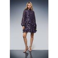 Dorothy Perkins Women's DP Luxe Star Jacquard Ruffle Shift Mini Dress in Purple | Size: 10