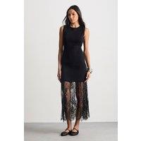 Warehouse Women's Lace Hem Knitted Dress in Black | Size: Medium