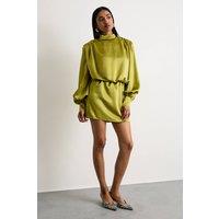 Warehouse Women's Extreme Shoulder Draped Satin Mini Dress in Chartreuse | Size: 12