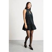 Warehouse Women's Petite Bonded Velvet High Neck Mini Dress in Black | Size: 10
