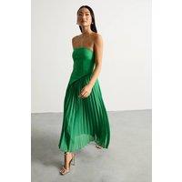 Warehouse Women's Petite Bandeau Bodice Pleated Chiffon Midi Dress in Green | Size: 8
