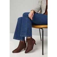 Wallis Women's Wide Fit Alma Faux Suede Kitten Heel Pointed Ankle Boots in Brown | Size: 4