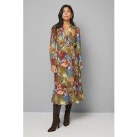 Wallis Women's Abstract Print Wrap Midi Dress in Rust | Size: 16