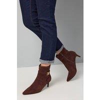 Wallis Women's Alisha Pointed Toe Gold Hardware Medium Stiletto Heel Shoe Boots in Brown | Size: 4