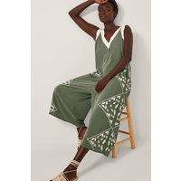 Monsoon Women's Rhea Embroidered Culotte Romper Green | Size: XL