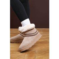 Where's That From Women's 'Flora' Suede Flat Slippers with Embroidered Trim Detail in Camel | Size: 8