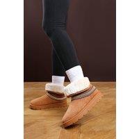 Where's That From Women's 'Flora' Suede Flat Slippers with Embroidered Trim Detail in Brown | Size: 6