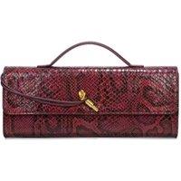 PEACH ACCESSORIES Women's Snake Print Detail Clutch Bag with Gold Knot in Red