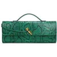 PEACH ACCESSORIES Women's Snake Print Detail Clutch Bag with Gold Knot in Green
