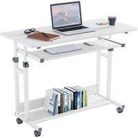 Dprodo Portable Computer Desk with Movable Wheels in White