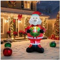 Living and Home 2.4m Lighted Christmas Inflatable Santa Holding Wreath Decoration in Red