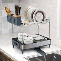 Costway 2-Tier Dish Drying Rack Stainless Steel Dish Drainer w/ Cutlery Holder
