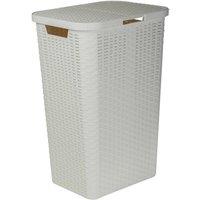 EONLION Black 60L Large Plastic Rattan Style Laundry Clothes Storage in White