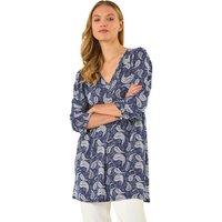 Roman Women's Paisley Print V-Neck Stretch Top in Navy | Size: 10