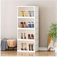 Living and Home 4-Tier Foldable Storage Cabinet Shoes Organizer with Doors in White