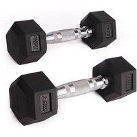 Phoenix Fitness Rubber & Cast Iron Hexagonal Dumbbell Hand Weights at Home & Gym - PAIR - Choice of Weight: 2.5kg - 25kg in Black | Size: 12.5kg