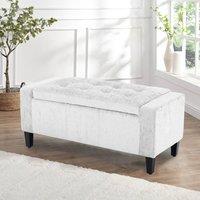 Home Republic Crushed Velvet Ottoman Bench with Storage in White | Size: 2 Seater