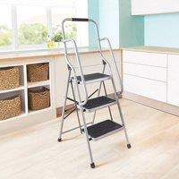 Coopers of Stortford Silver 3-Step Safety Ladder with Handrails, Supports Up to 150kg