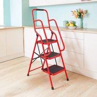 Coopers of Stortford Red 3-Step Safety Ladder, Stable Design with Safety Rails