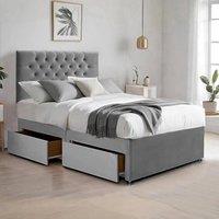 Bed Time UK Plush Bed with Mattress, 2 Drawers & 20 Chesterfield Headboard in Grey | Size: Single