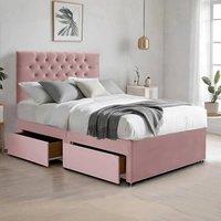 Bed Time UK Plush Bed with Mattress, 2 Drawers & 20 Chesterfield Headboard in Pink | Size: Single