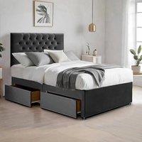 Bed Time UK Plush Bed with Mattress, 2 Drawers & 20 Chesterfield Headboard in Black | Size: Single