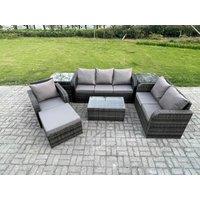 Fimous Patio Garden Furniture Sets Wicker 7 Seater Outdoor Rattan Furniture Sofa Sets with Rectangular Coffee Table Reclining Chair 3 Seater Sofa