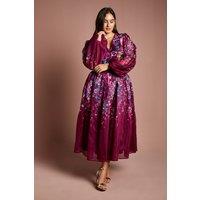 Coast Women's Plus Size Organza Floral Placement Lace Trim Midaxi Dress in Plum | Size: 18