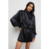 Warehouse Women's Extreme Shoulder Draped Satin Mini Dress in Black | Size: 8