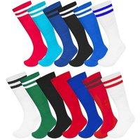Floso Men's Striped Knee Length Football Socks (Pack of 3) in Blue | Size: 6-11