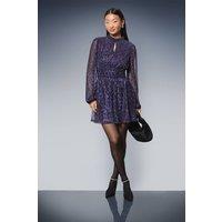 Dorothy Perkins Women's Petite DP Luxe Sparkle Plisse Jersey High Neck Mini Dress in Purple | Size: 10