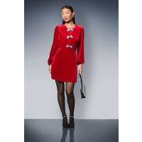 Dorothy Perkins Women's Petite DP Luxe Bow Detail Velvet Mini Dress in Red | Size: 12